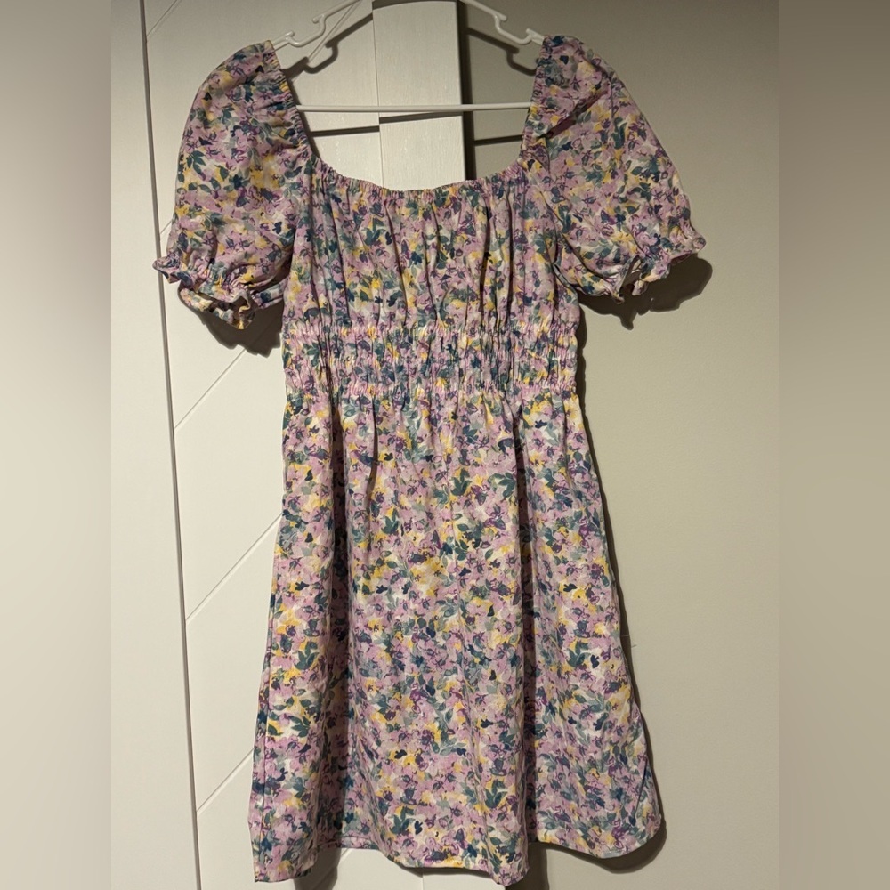 Iris Floral Smocked Puff Sleeve Mini Dress Cottagecore Pink Medium Nwt — image 6 of 8